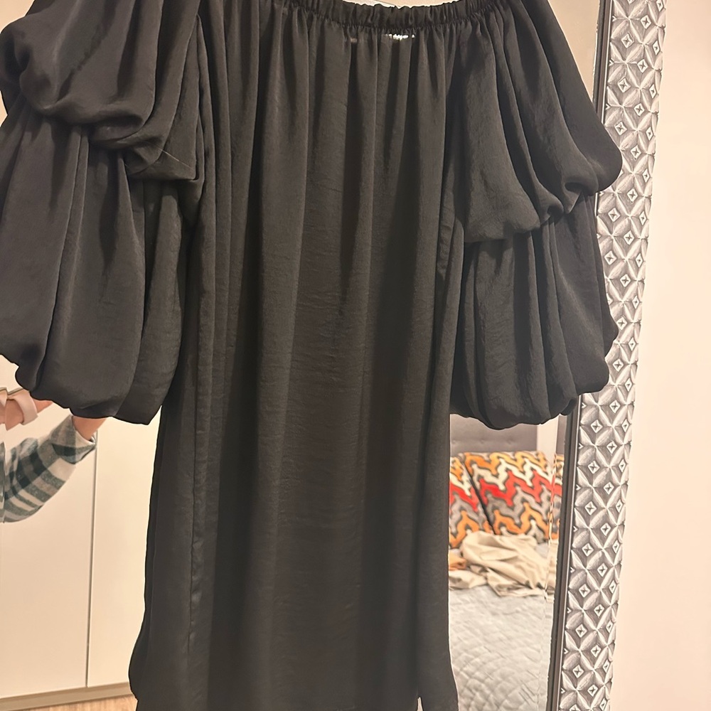Black Puff Sleeve mini dress date night Y2K preppy off the shoulder